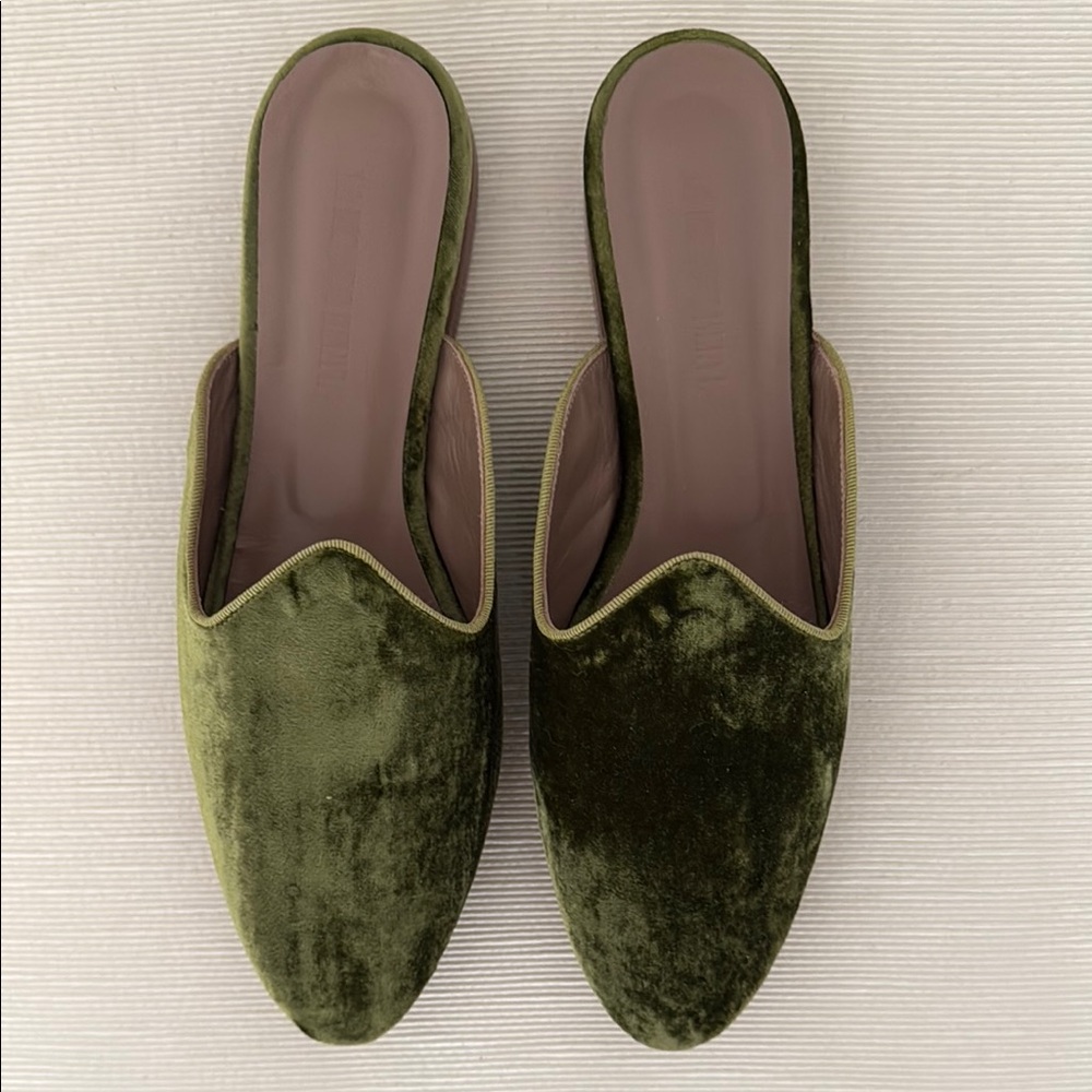 Le Monde Beryl Green Velvet Mules - Size 40